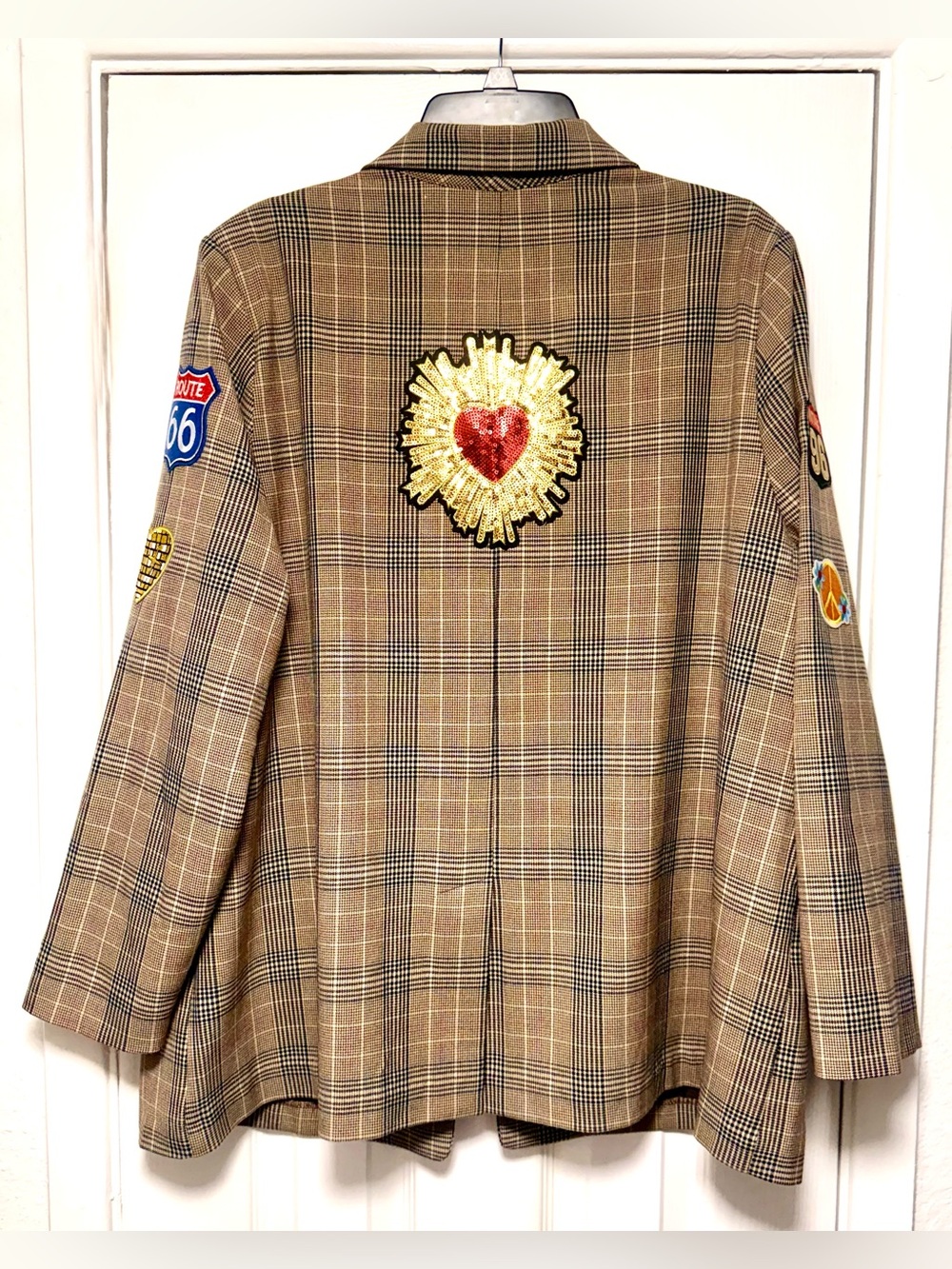 Upcycled Old Navy Plaid Blazer with Colorful Embroidered Patches - Picture 12 of 13